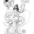 Grey japanese dragon attacking a beautiful geisha tattoo design