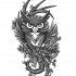 Grey owl sotting on flowered branch tattoo design by Jovictory