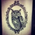 Grey realistic owl in mirror frame tattoo design
