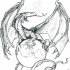 Grey resting dragon lying on the ball tattoo design