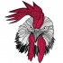 Grey rooster with bright red topknot tattoo design