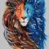 Half-blue half-orange windy lion tattoo design
