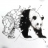 Half-geometric panda bear tattoo design