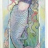 Happy soft multicolor mermaid swimming up tattoo design