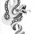 Hissing black-and-white snake twining around stick tattoo design