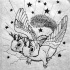 Horned winged flying rodents in starred sky tattoo design