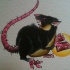 Horrible black mouse protecting its red diamond tattoo design