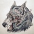 Horrible decaying wolf head with a snake inside tattoo design