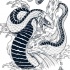 Huge black-and-white snake swimming in waves tattoo design
