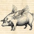 Huge fat black-ink pig with little wings tattoo design