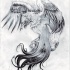 Huge grey flaming phoenix tattoo design