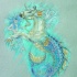 Huge seahorse and tiny blue-haired mermaid tattoo design