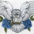 Huge white owl with a key and blue roses tattoo design