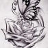 Huge white rose and little butterfly tattoo design