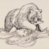 Hungry grizzly with fish in mouth tattoo design