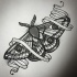 Impressive black-and-white moth curled in thin white ribbon tattoo design