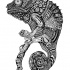 Impressive black-and-white sitting chameleon tattoo design
