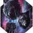 Impressive black wolfs on olorful space background tattoo design