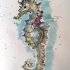 Impressive colorful seahorse on light blue background tattoo design
