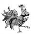 Impressive grey-and-black ornate rooster tattoo design