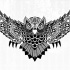Impressive unolored owl with eye pattern tattoo design