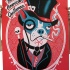 Indifferent blue-and-white bulldog in high hat with monocle tattoo design
