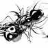 Interesting black swirly ant with yin yang symbol tattoo design