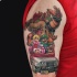 Jurassic Mario cartoon style tattoo