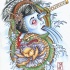 Killed japanese geisha twined with green snake tattoo design by Monjesse