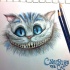 Kind blue-eyed smiling cheshire cat tattoo design