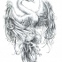 Kind grey-ink phoenix with curly feathers tattoo design