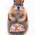 Lady squirrel in tiny red hat with printed handbag tattoo design