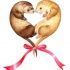 Light and dark brown heart-shaped rodents with pink bow tattoo design