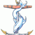 Light blue flexible dolphin entwined around anchor tattoo design