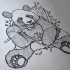 Line-patterned panda eating hie amboo stems tattoo by Mary Marylp