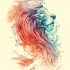 Lion profile in turquoise and orange shining tattoo design
