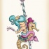 Little animated smiling girl riding carousel seahorse tattoo design