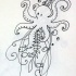 Little cartoon octopus with weeds tattoo design
