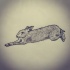 Little grey-ink hare frozen in motion tattoo design