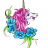 Little pink-mane unicorn and nlue flowers tattoo design by Silgan