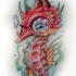 Little red new shool seahorse and seaweeds by Frufru Punk