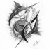 Long-nose shark and zodiak symbol tattoo design
