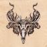 Lordy black-and-white deer with curled leaved horns tattoo design by Uriels Tempest
