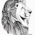 Lordy black-and-white lion with ornamented mane tattoo design