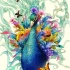 Lordy colorful peacock with flying butterflies tattoo design