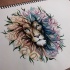 Lordy lion head with orange-and-pink flowered mane tattoo design