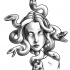 Lovable grey-ink blind medusa gorgona head tattoo design