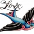 Love sparrow with cute pink bow on head tattoo design