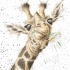 Lovely animated giraffe keeping camomiles in mouth tattoo design