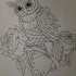 Lovely black-contour owl with roses tattoo design by Alternative End